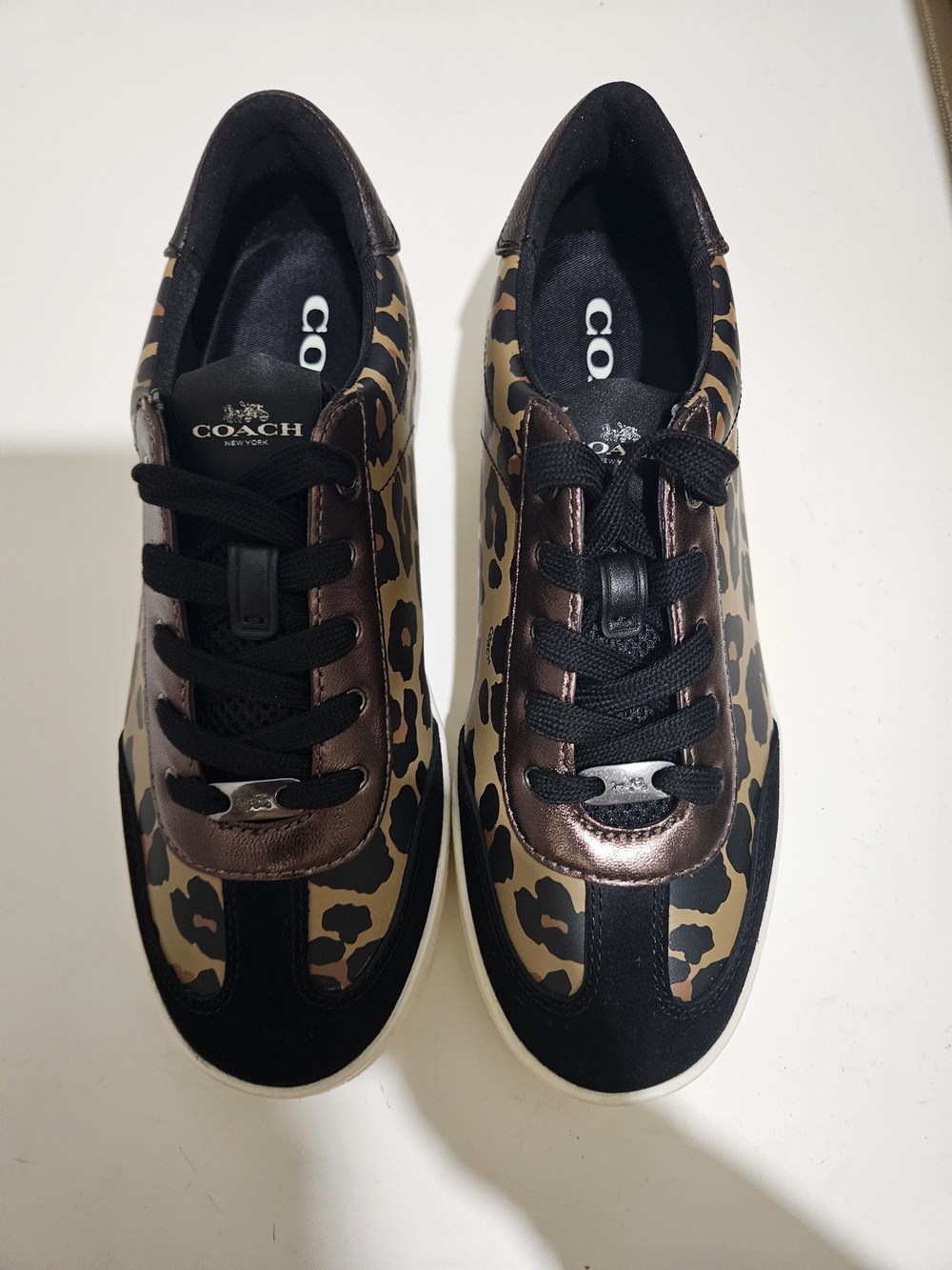 Coach Leopard-Print Low-Top Sneakers in Brown, Black & Metallic Bronze